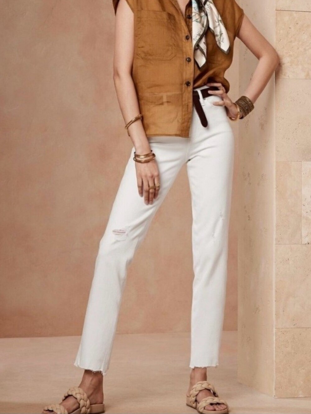 Banana Republic White Denim High Rise Slim Jeans